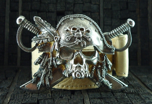 Ugo Cacciatori Pirate/Skeleton Belt Buckle and Leather Strap SKull