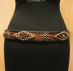 B-Low the Belt Studded Western Belt with Leopard Insets and Crystals