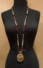 Roni Blanshay Tibetan Agate Pendant and Crystal Encrusted Bead Necklace