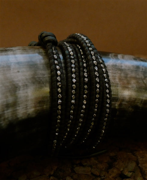 Chan Luu Gunmetal Wrap Bracelet on Black Leather CHURCHILL in